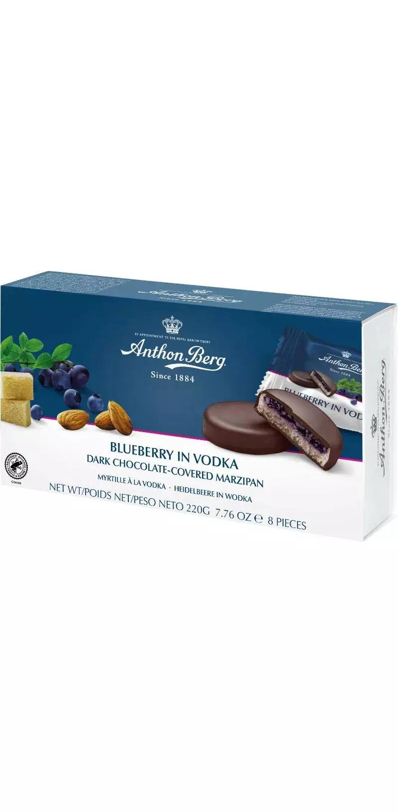 Конфеты шоколадные с марципаном Антон Берг со вкусом голубика в водке