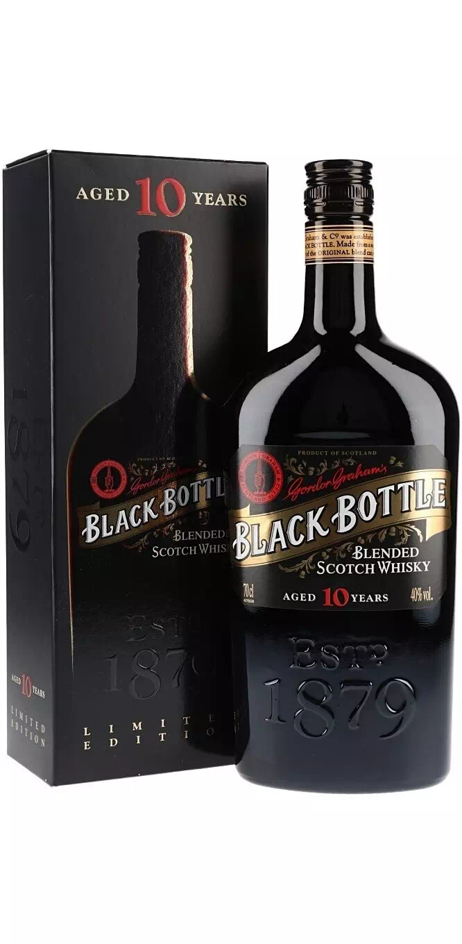 Black pro отзывы. Блэк Боттл виски 0.7. Gordon Graham's Black Bottle Гордон Грэмс Блэк Боттл виски 0,7. 0.7Л виски шотландский Гордон Грэмс Блэк ботл п\у 40%. Виски в черной бутылке.